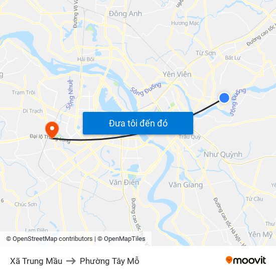 Xã Trung Mầu to Phường Tây Mỗ map