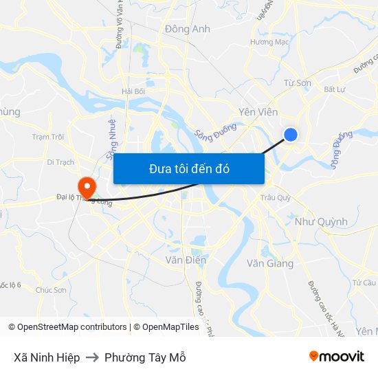 Xã Ninh Hiệp to Phường Tây Mỗ map