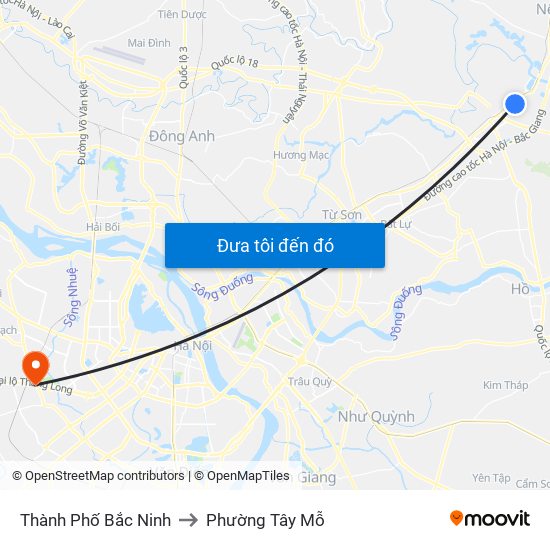 Thành Phố Bắc Ninh to Phường Tây Mỗ map