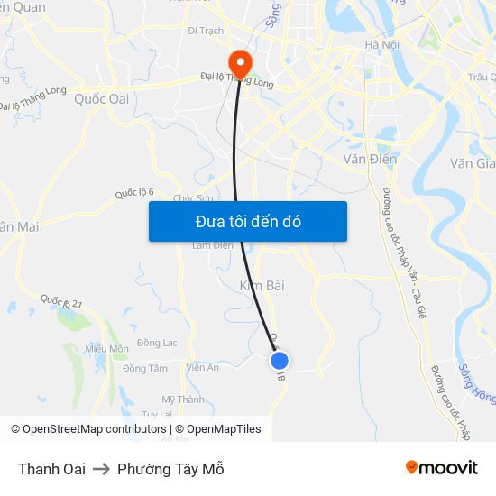 Thanh Oai to Phường Tây Mỗ map