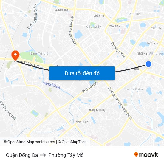 Quận Đống Đa to Phường Tây Mỗ map