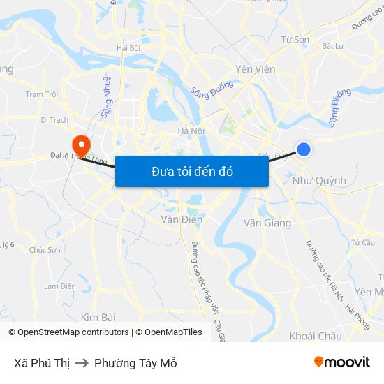 Xã Phú Thị to Phường Tây Mỗ map