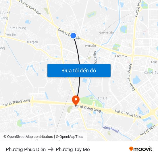 Phường Phúc Diễn to Phường Tây Mỗ map