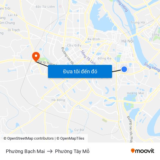 Phường Bạch Mai to Phường Tây Mỗ map