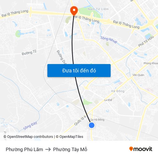 Phường Phú Lãm to Phường Tây Mỗ map