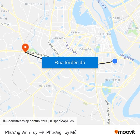 Phường Vĩnh Tuy to Phường Tây Mỗ map