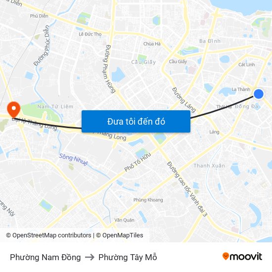 Phường Nam Đồng to Phường Tây Mỗ map