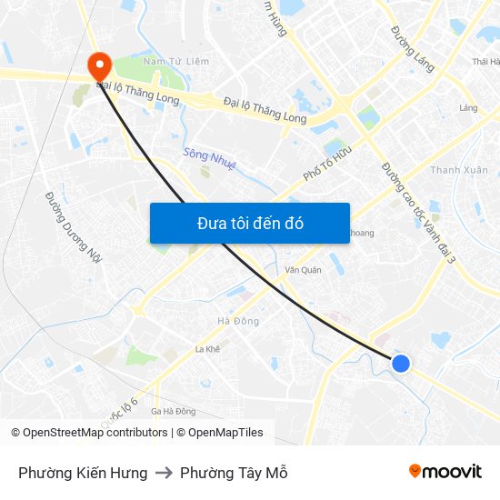 Phường Kiến Hưng to Phường Tây Mỗ map