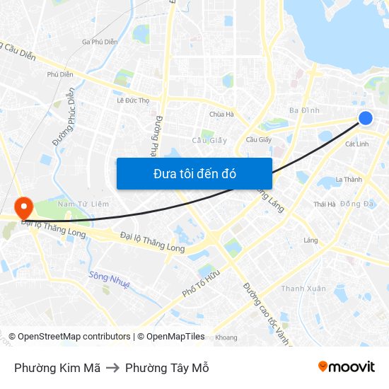 Phường Kim Mã to Phường Tây Mỗ map
