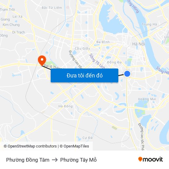 Phường Đồng Tâm to Phường Tây Mỗ map