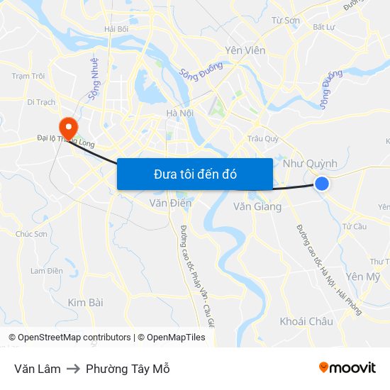 Văn Lâm to Phường Tây Mỗ map