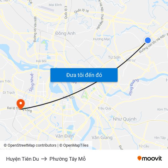 Huyện Tiên Du to Phường Tây Mỗ map