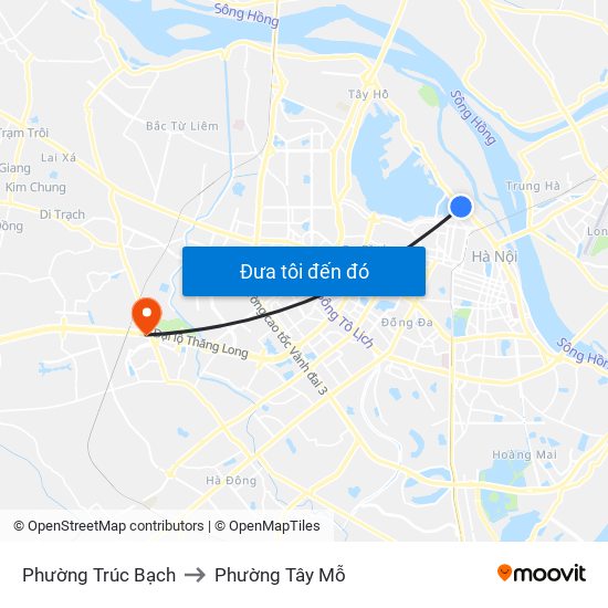 Phường Trúc Bạch to Phường Tây Mỗ map