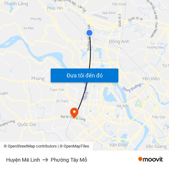 Huyện Mê Linh to Phường Tây Mỗ map