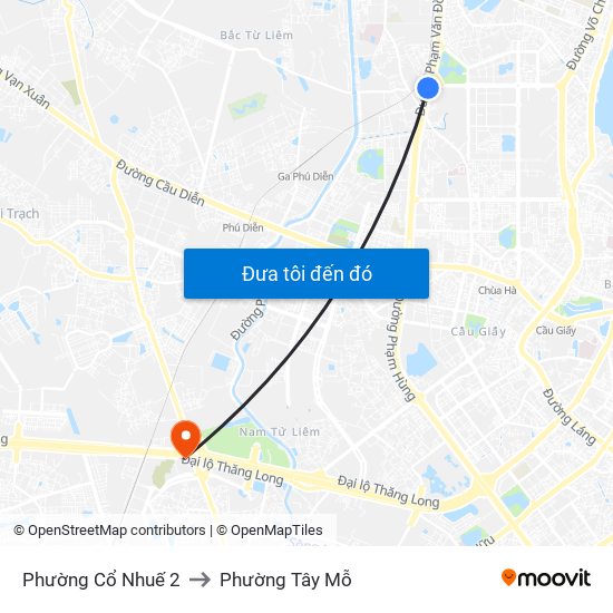 Phường Cổ Nhuế 2 to Phường Tây Mỗ map