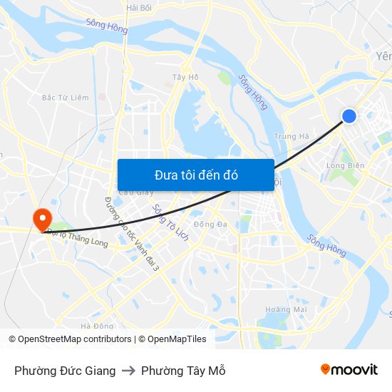 Phường Đức Giang to Phường Tây Mỗ map