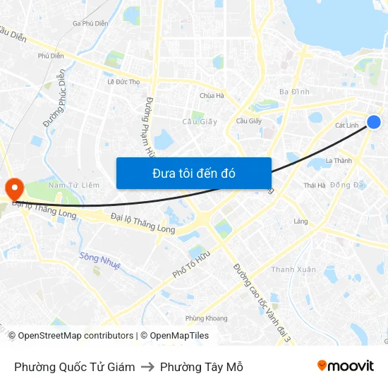 Phường Quốc Tử Giám to Phường Tây Mỗ map