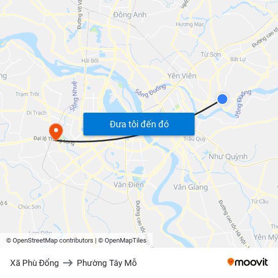 Xã Phù Đổng to Phường Tây Mỗ map