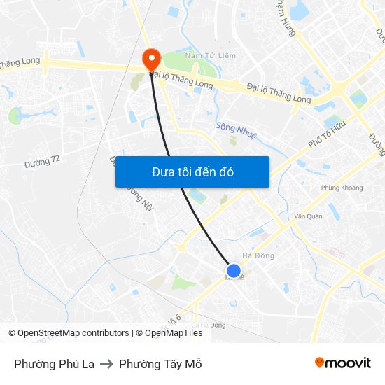 Phường Phú La to Phường Tây Mỗ map