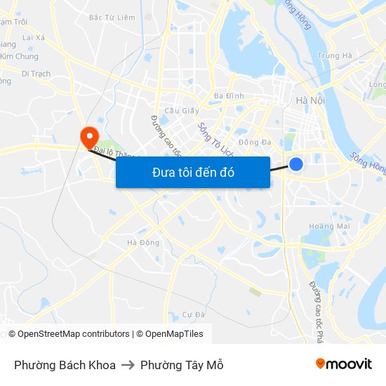 Phường Bách Khoa to Phường Tây Mỗ map