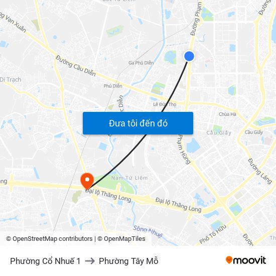 Phường Cổ Nhuế 1 to Phường Tây Mỗ map