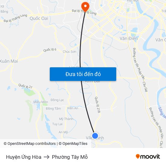 Huyện Ứng Hòa to Phường Tây Mỗ map