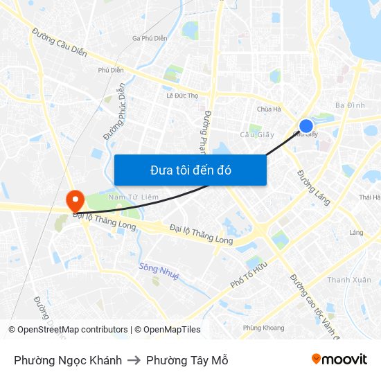 Phường Ngọc Khánh to Phường Tây Mỗ map