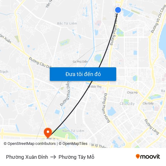 Phường Xuân Đỉnh to Phường Tây Mỗ map