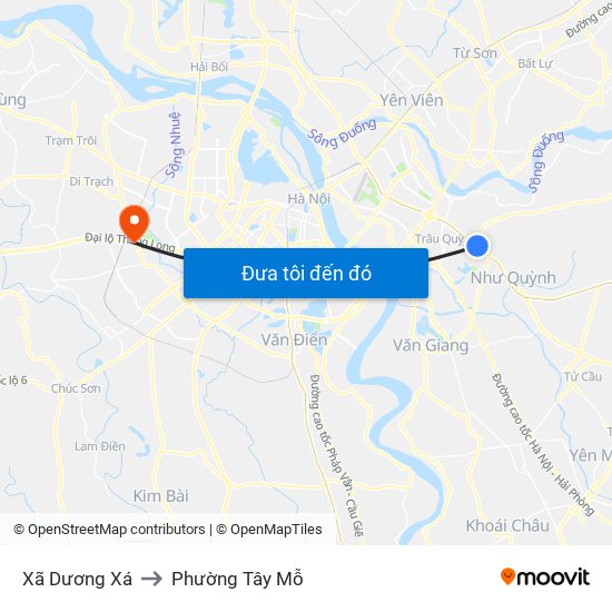 Xã Dương Xá to Phường Tây Mỗ map