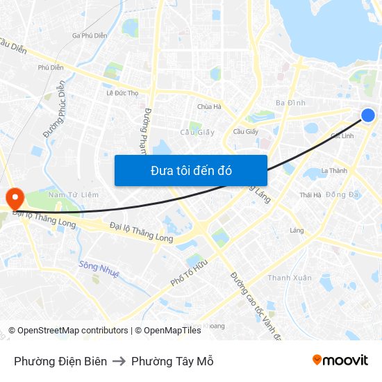 Phường Điện Biên to Phường Tây Mỗ map
