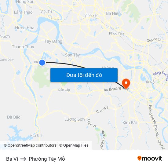 Ba Vì to Phường Tây Mỗ map