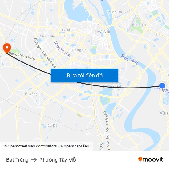 Bát Tràng to Phường Tây Mỗ map