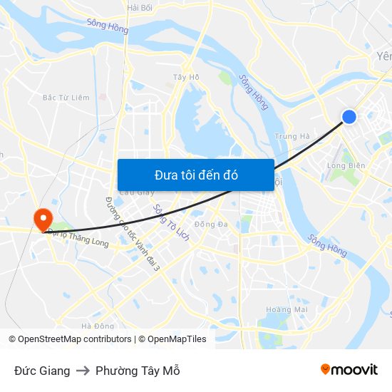 Đức Giang to Phường Tây Mỗ map