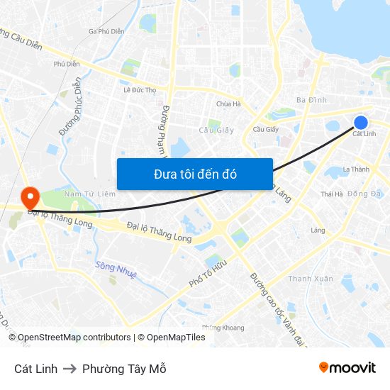 Cát Linh to Phường Tây Mỗ map