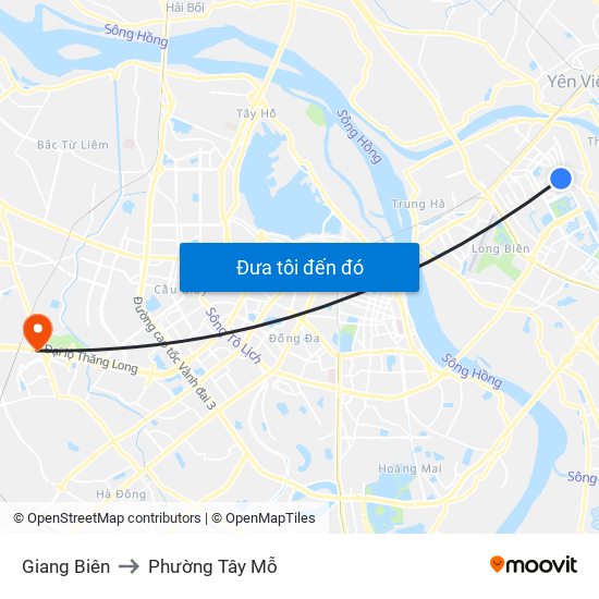 Giang Biên to Phường Tây Mỗ map