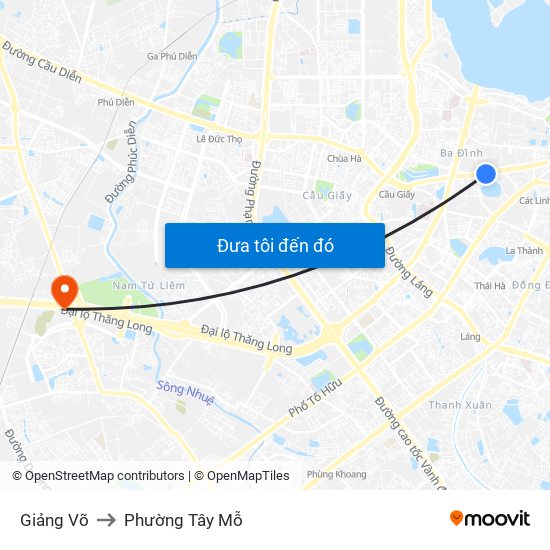 Giảng Võ to Phường Tây Mỗ map