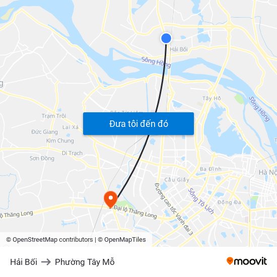 Hải Bối to Phường Tây Mỗ map