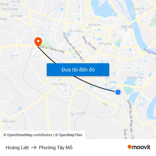 Hoàng Liệt to Phường Tây Mỗ map