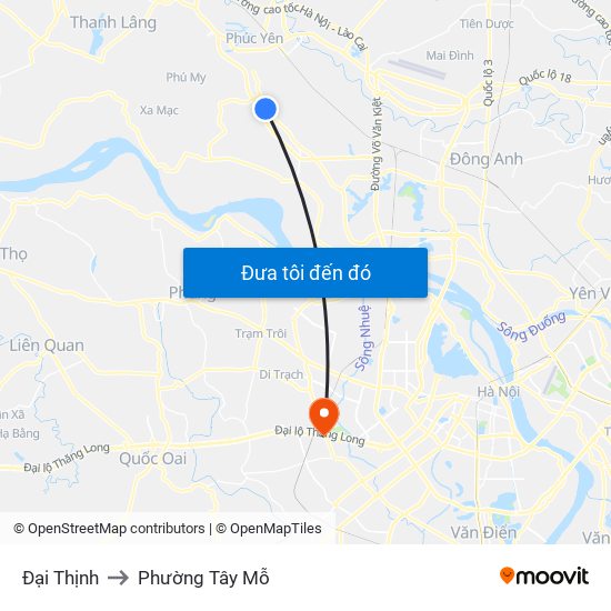 Đại Thịnh to Phường Tây Mỗ map