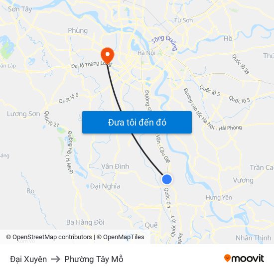 Đại Xuyên to Phường Tây Mỗ map