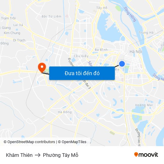 Khâm Thiên to Phường Tây Mỗ map