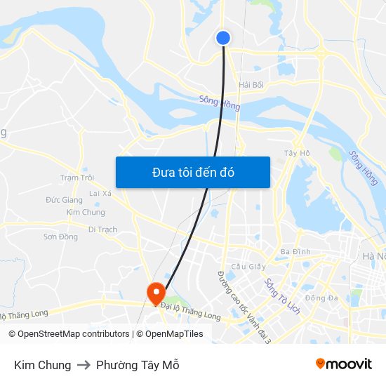 Kim Chung to Phường Tây Mỗ map