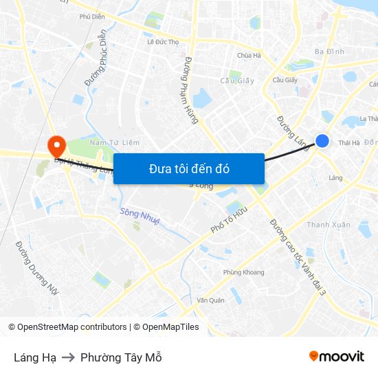 Láng Hạ to Phường Tây Mỗ map