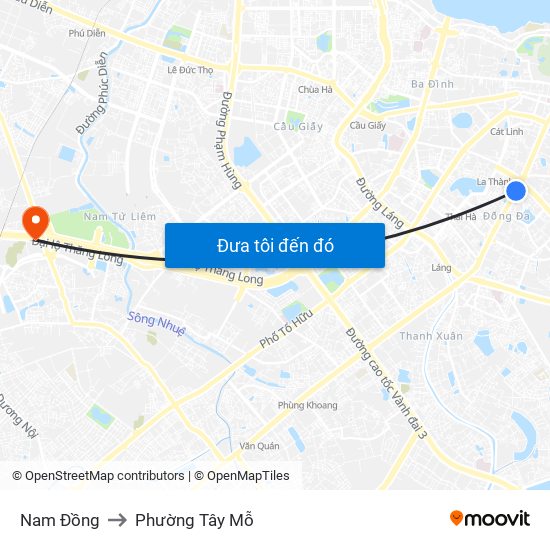 Nam Đồng to Phường Tây Mỗ map