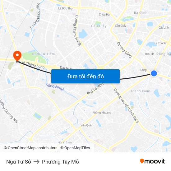 Ngã Tư Sở to Phường Tây Mỗ map