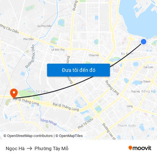 Ngọc Hà to Phường Tây Mỗ map