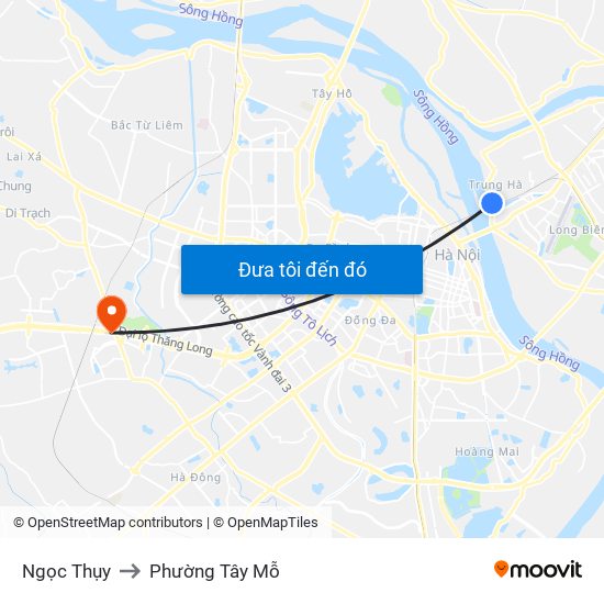 Ngọc Thụy to Phường Tây Mỗ map