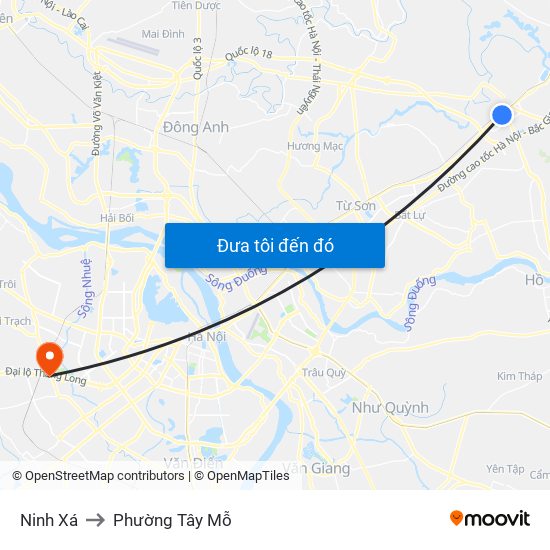 Ninh Xá to Phường Tây Mỗ map