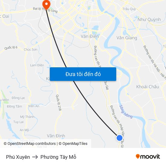 Phú Xuyên to Phường Tây Mỗ map