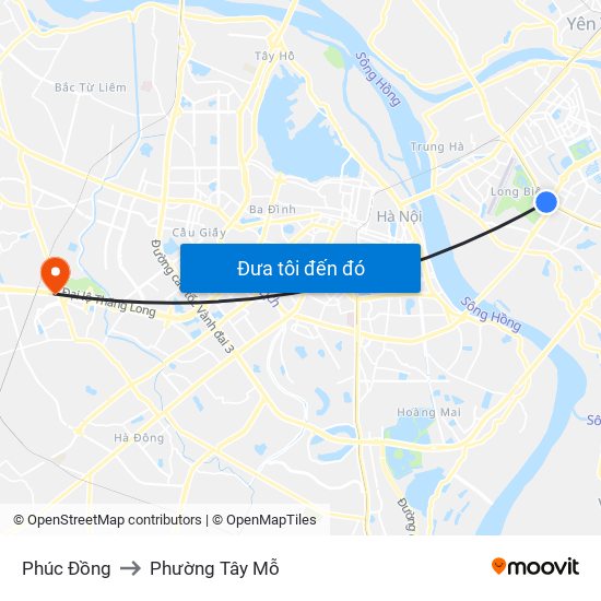 Phúc Đồng to Phường Tây Mỗ map